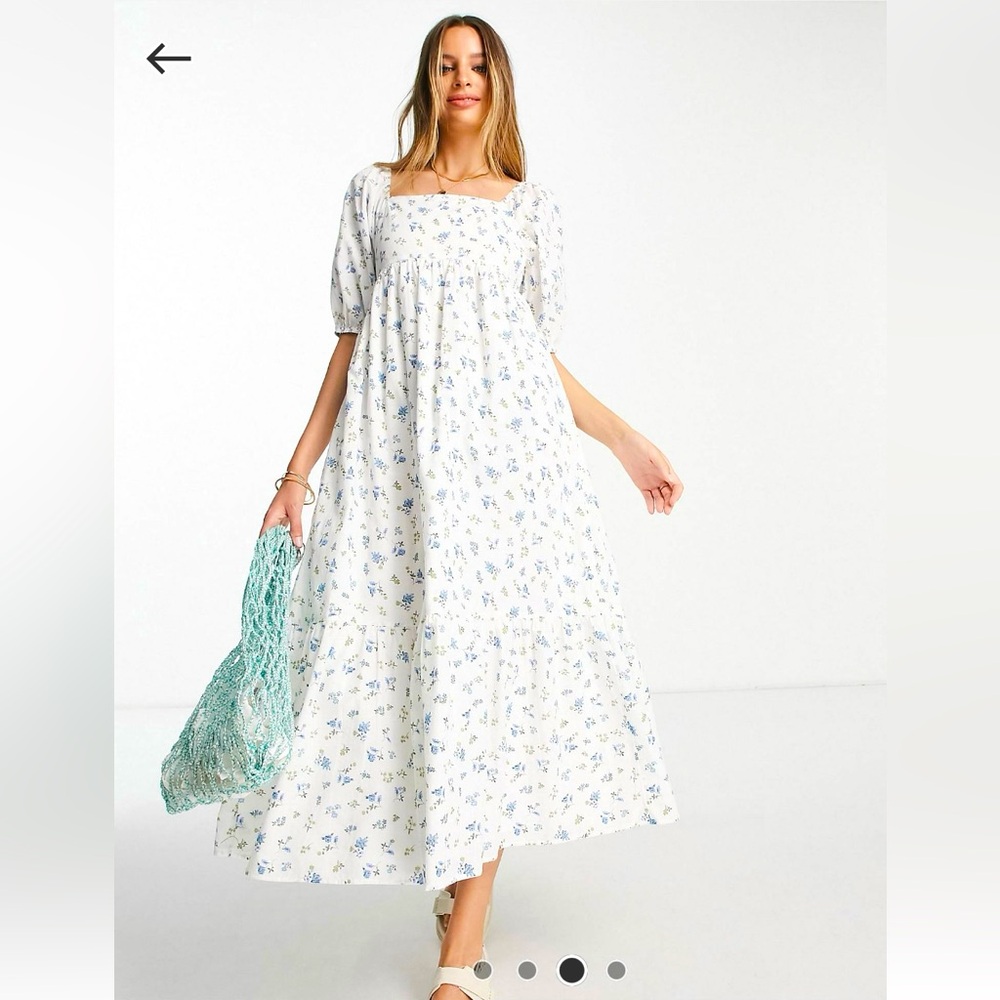 Floral Blue and White Tie Back Dress
